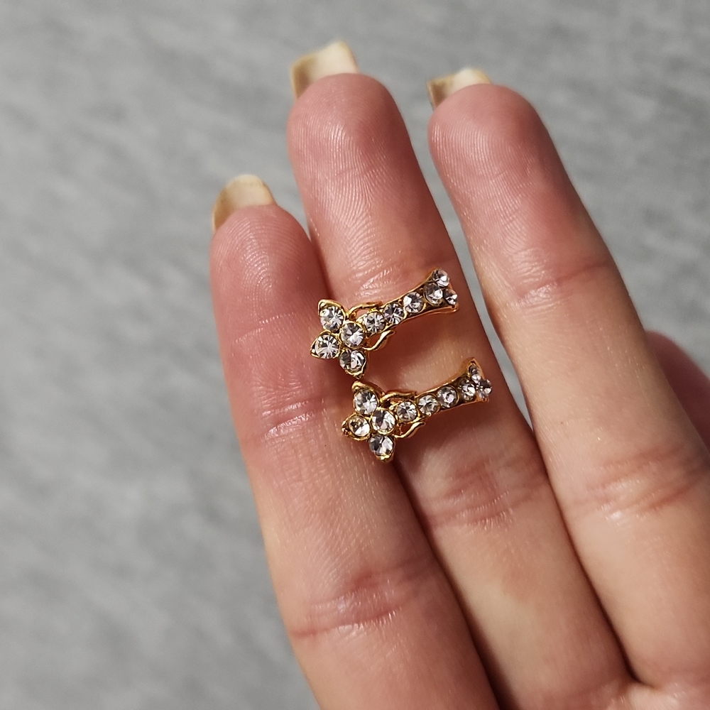 Indian Handmade Gold Tone & Faux Diamond Rhinestone Flower Cross Stud Earrings